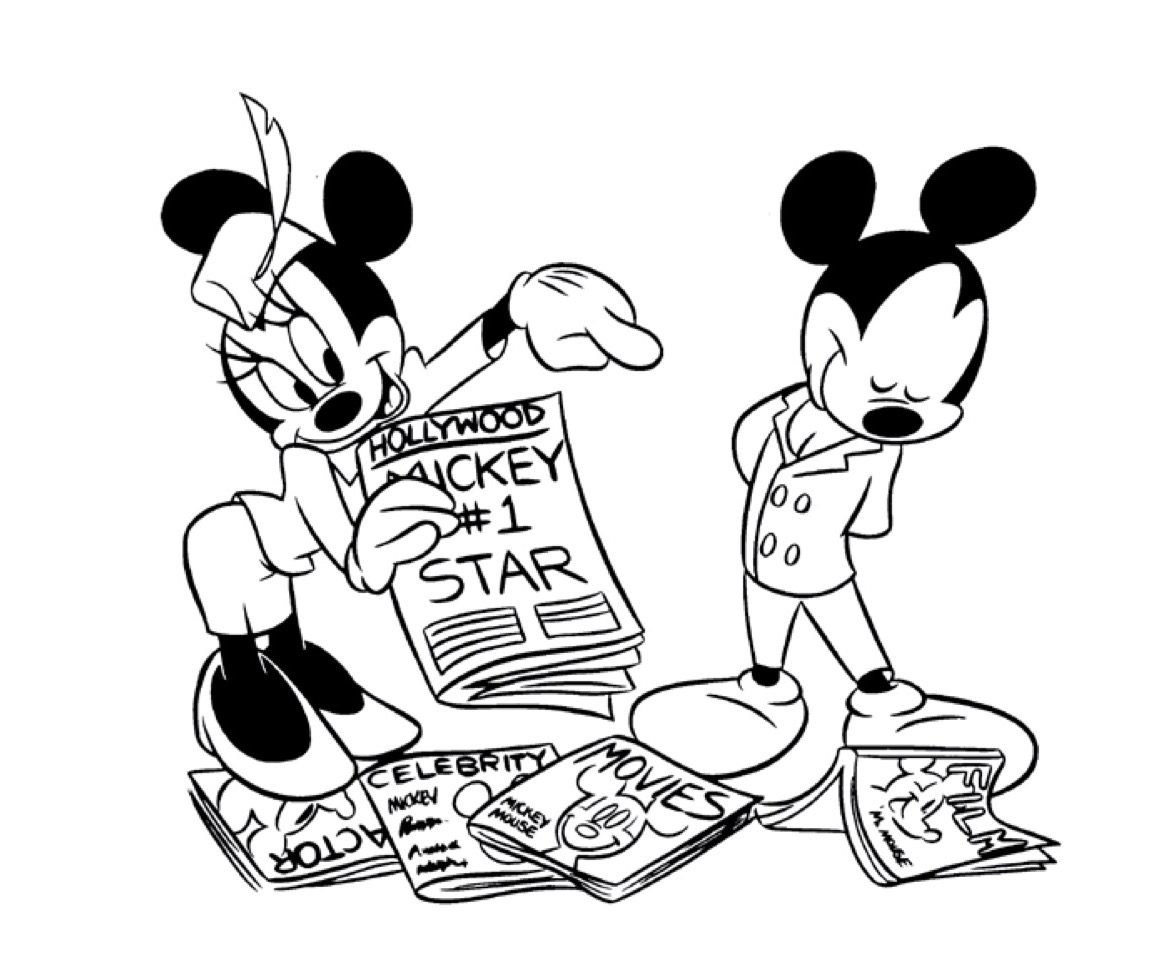 Gratis kleurplaat Mickey staat in alle kranten
