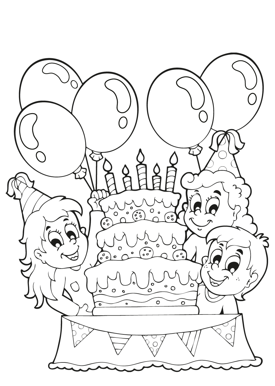 Kleurennu Verjaardagstaart Met Ballonnen En 5kaarsjes Kleurplaten