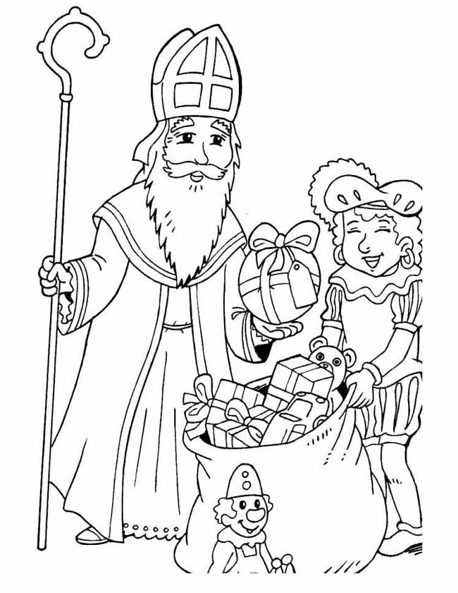 Sinterklaas Kleurplaat Zak Cadeautjes Met Piet Groep Topkleurplaat Cadeaus Tekening Dak 